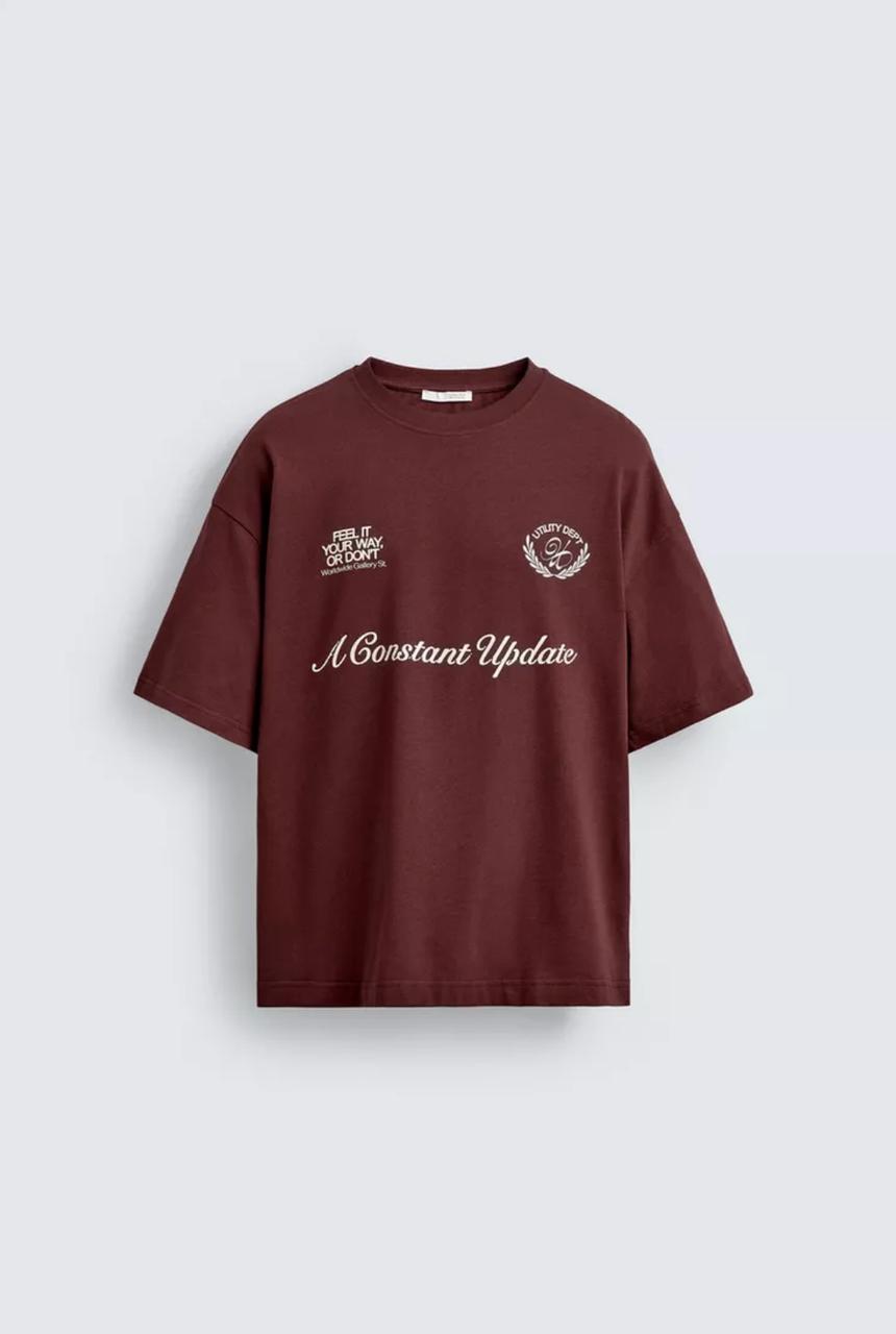 maroon Zara contrast print t-shirt