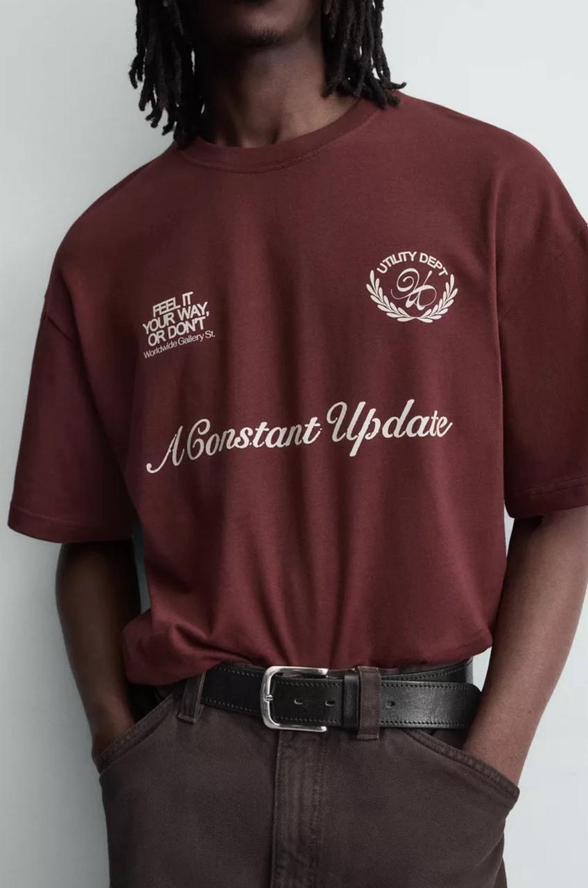 maroon Zara contrast print t-shirt