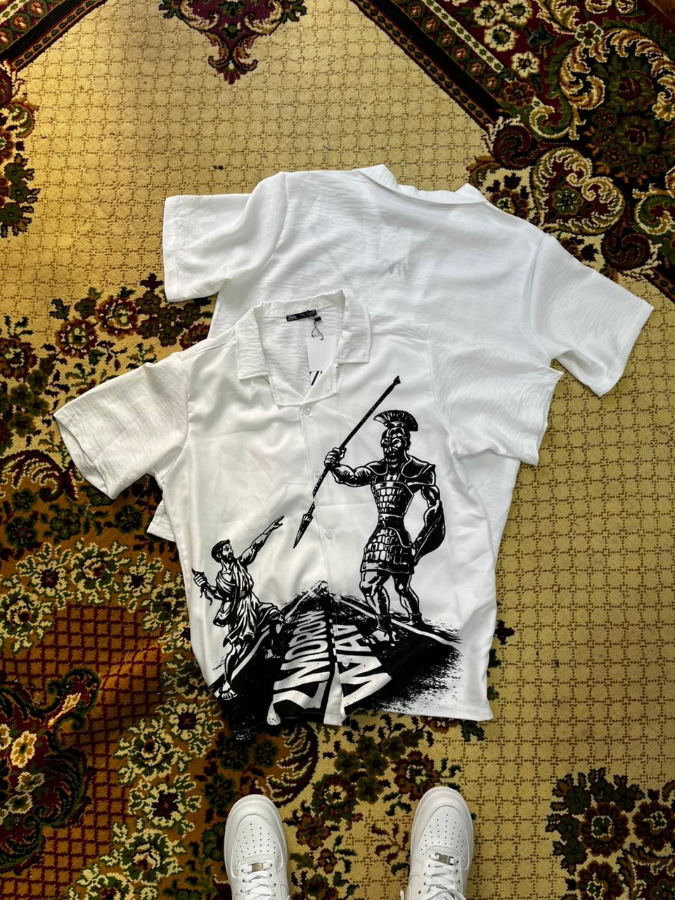mythological icons graphic print shirt