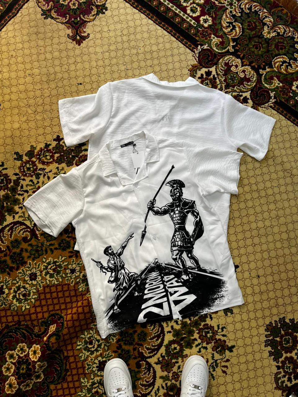 mythological icons graphic print shirt